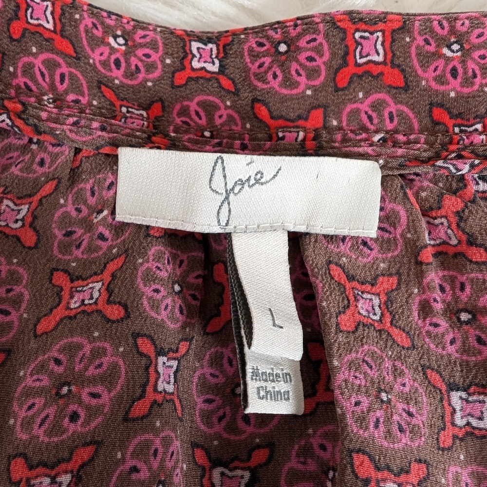 Joie Silk Printed Blouse Large - Picture 5 of 9